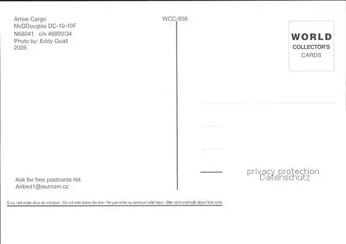 Flugzeuge Zivil Arrow Cargo McDDouglas DC 10 10F N68041 c n 46900 34 Kat. Flug