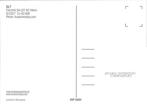 Flugzeuge Zivil OLT Fairchild SA 227 AC Metro D COLT Cn AC 690 Kat. Flug
