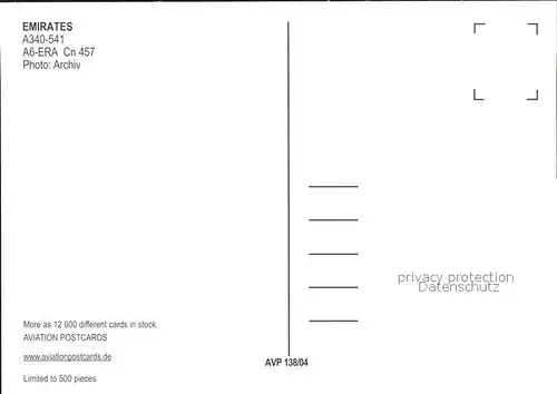 Flugzeuge Zivil Emirates A340 541 A6 ERA Cn 457 Kat. Flug