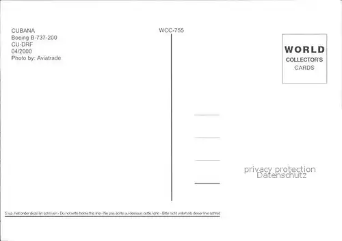 Flugzeuge Zivil Cubana Boeing B 737 200 CU DRF  Kat. Flug
