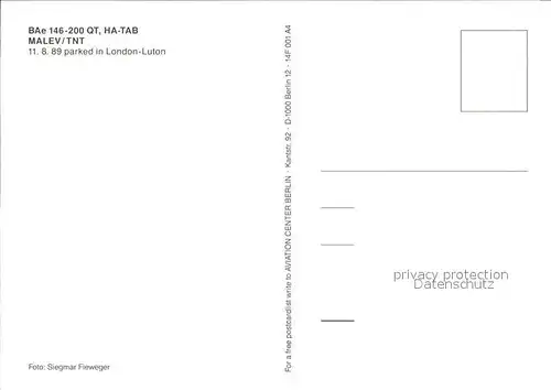Flugzeuge Zivil BAe 146 200 QT HA TAB Malev TNT  Kat. Flug
