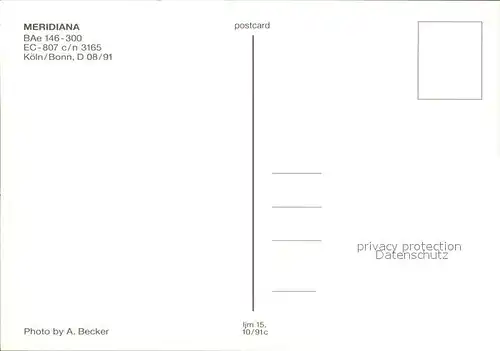 Flugzeuge Zivil Meridiana BAe 146 300 EC 807 c n 3165 Kat. Flug