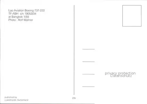 Flugzeuge Zivil Lao Aviation Boeing 737 222 TF ABH c n 19053 34  Kat. Flug