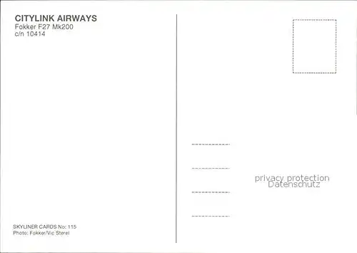 Flugzeuge Zivil Citylink Airways Fokker F27 Mk200 c n 10414 Kat. Flug