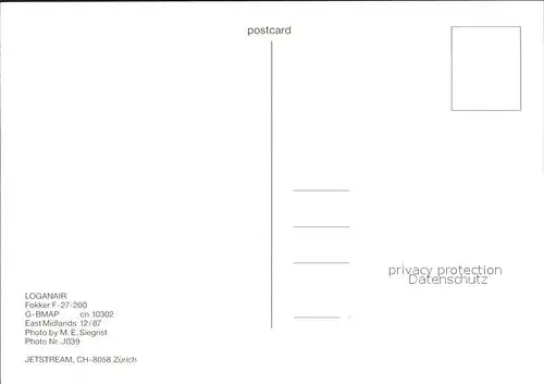 Flugzeuge Zivil Loganair Fokker F 27 200 G BMAP cn 10302 Kat. Flug