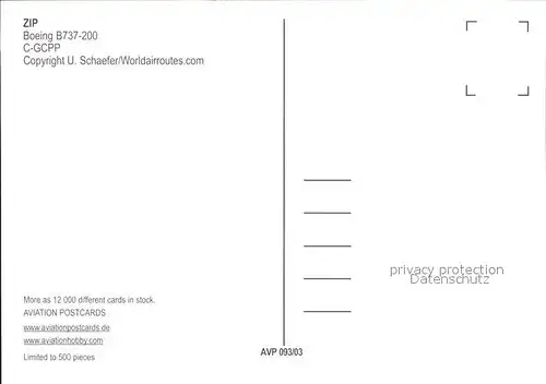 Flugzeuge Zivil ZIP Boeing B737 200 C GCPP  Kat. Flug