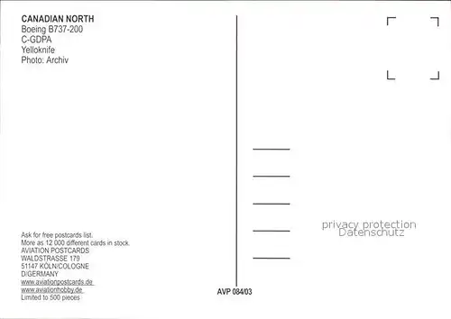 Flugzeuge Zivil Canadian North Boeing B737 200 C GDPA  Kat. Flug