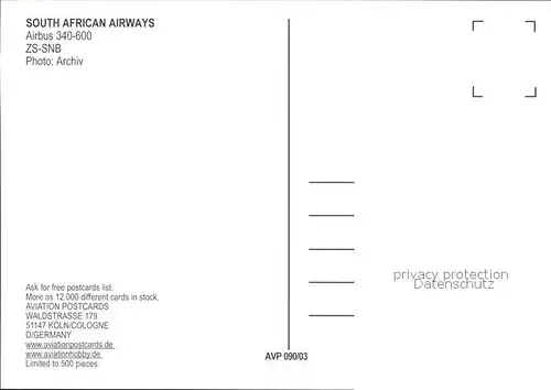 Flugzeuge Zivil South African Airways Airbus 340 600 ZS SNB Kat. Flug