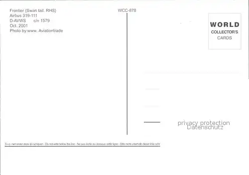 Flugzeuge Zivil Frontier Airbus 319 111 D AVWS c n 1579  Kat. Flug