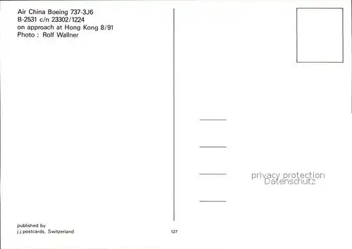 Flugzeuge Zivil Air China Boeing 737 3J6 B 2531 c n 23302 1224 Kat. Flug