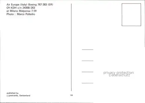 Flugzeuge Zivil Air Europe Boeing 767 383 ER OY KDH c n 24358 263 Kat. Flug