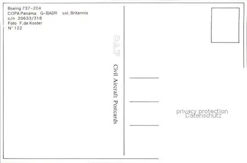 Flugzeuge Zivil Boeing 737 204 COPA Panama G BADR c n 20633 318 Kat. Flug