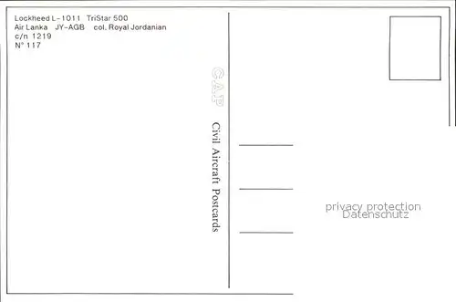 Flugzeuge Zivil Lockheed L 1011 TriStar 500 Air Lanka JY AGB Royal Jordanian c n 1219 Kat. Flug