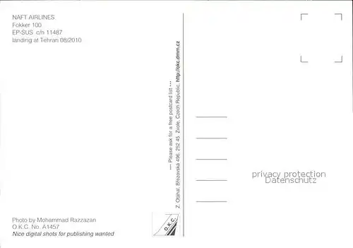 Flugzeuge Zivil Naft Airlines Fokker 100 EP SUS c n 11487 Kat. Flug