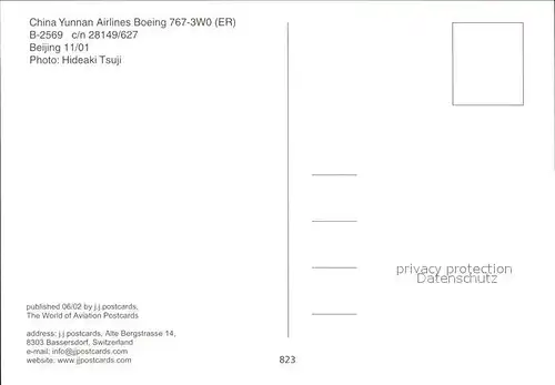 Flugzeuge Zivil China Yunnan Airlines Boeing 767 3W0 ER B 2569 c n 28149 627 Kat. Flug