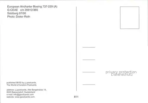 Flugzeuge Zivil European Aircharter Boeing 737 229 A G CEAE c n 20912 365 Kat. Flug