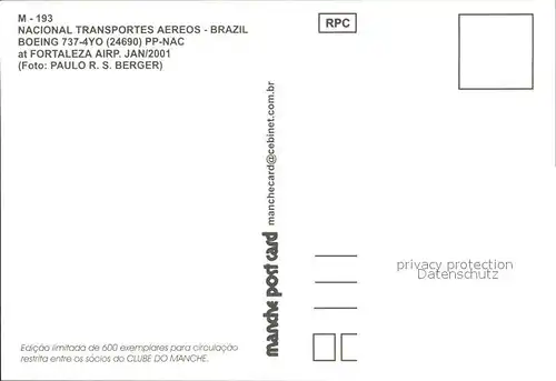 Flugzeuge Zivil Nacional Transportes Aereos Brazil Boeing 737 4YO 24690 PP NAC  Kat. Flug