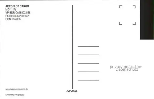 Flugzeuge Zivil Aeroflot Cargo MD 11 F VP BDR Cn 48503 528 Kat. Flug