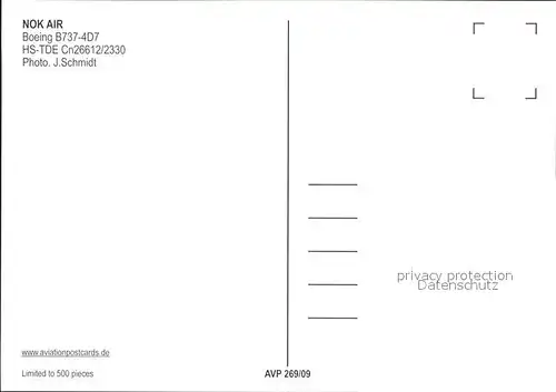 Flugzeuge Zivil Nok Air Boeing B737 4D7 HS TDE Cn 26612 2330 Kat. Flug