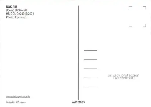 Flugzeuge Zivil Nok Air Boeing B737 4Y0 HS DDL Cn 24917 2071 Kat. Flug