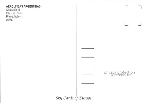 Flugzeuge Zivil Aerolineas Argentinas Caravelle III LV HGX cn19 Kat. Flug