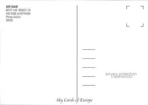 Flugzeuge Zivil Air Siam B747 148 BKK01.74 HS VGB cn 19744 84 Kat. Flug
