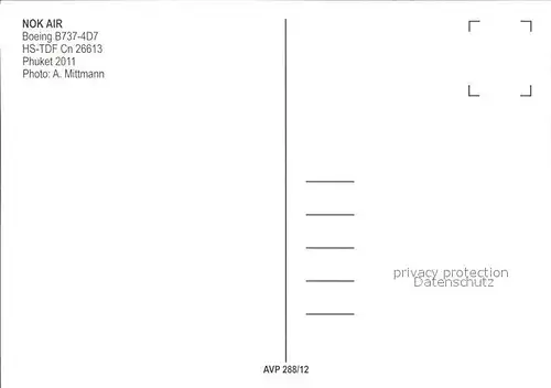 Flugzeuge Zivil Nok Air Boeing B737 4D7 HS TDF Cn 26613 Kat. Flug
