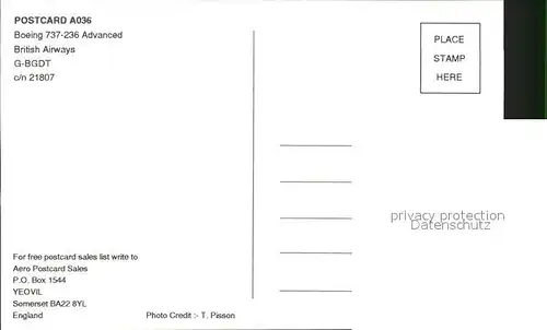 Flugzeuge Zivil Boeing 737 236 Advanced British Airways G BGDT c n 21807 Kat. Flug
