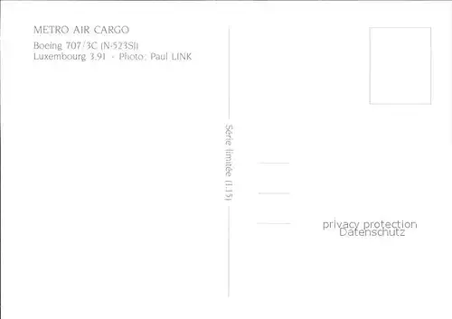 Flugzeuge Zivil Metro Air Cargo Boeing 707 3C N 523SJ  Kat. Flug