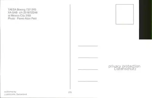 Flugzeuge Zivil TAESA Boeing 737 3Y0 XA SAB c n 25187 2248  Kat. Flug