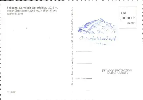 Seilbahn Garmisch-Osterfelder Zugspitze Hoellental Waxensteine / Bahnen /