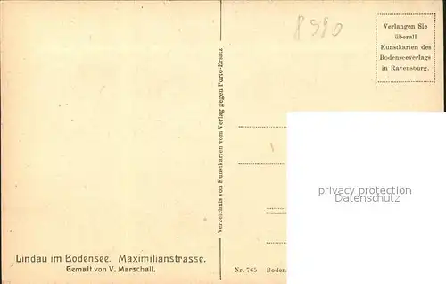 Marschall Vinzenz Lindau im Bodensee Maximilianstrasse Kat. Kuenstlerkarte