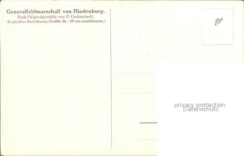 Hindenburg Orden Kuenstlerkarte R. Grabendorff  Kat. Persoenlichkeiten