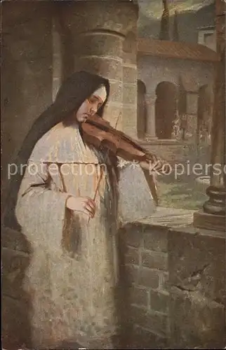 Kaulbach Hermann Ave Maria Nonne Geige Kat. Kuenstlerkarte
