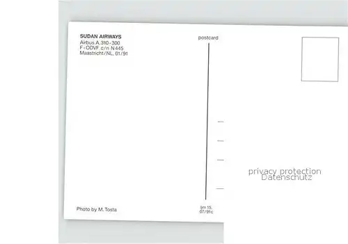 Flugzeuge Zivil Sudan Airways Airbus A 310 300 F ODVF c n N445 Kat. Airplanes Avions