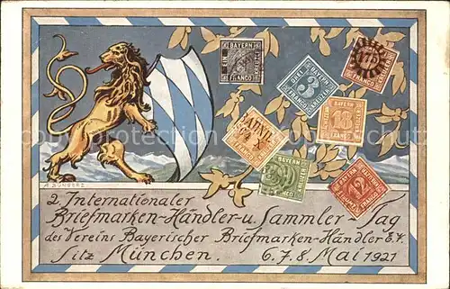 Briefmarke auf Ak Bayern Loewe Briefmarken Haendler und Sammler Tag  Kat. Besonderheiten