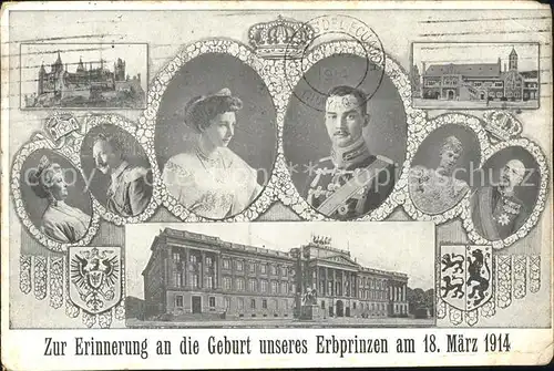 Adel Preussen Erinnerung Geburt Erbprinz 18. Maerz 1914 Kat. Koenigshaeuser