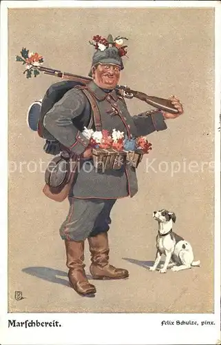 Schulze Felix Marschbereit Soldat Hund Blumen Gewehr