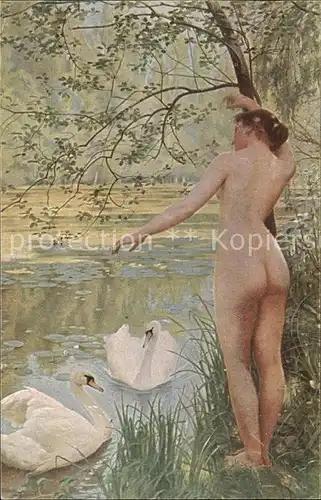Kuenstlerkarte Albert Aublet Am Schwanenteich Deutsche Kunst Nr. 548 Frau Erotik Kat. Kuenstlerkarte