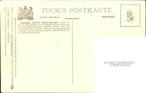 Verlag Tucks Oilette Nr. 1615 Tuebingen Schloss Hohentuebingen Charles E. Flower  Kat. Verlage