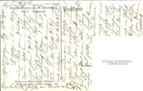 Wennerberg Brynolf Kriegspostkarte Nr. 7 Ausmarsch Soldaten  Kat. Kuenstlerkarte