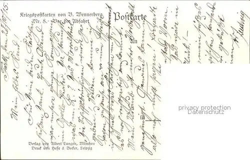 Wennerberg Brynolf Kriegspostkarte Nr. 8 Vor der Abfahrt Soldat Kat. Kuenstlerkarte