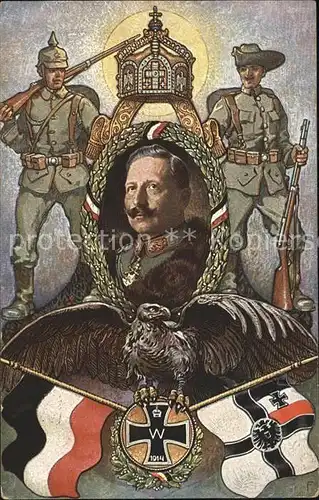 Wilhelm II Adler Fahnen Schwarz Weiss Rot Krone Kolonialkriegerdank  Kat. Persoenlichkeiten