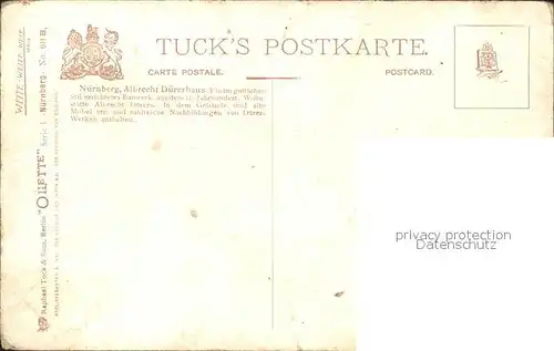 Verlag Tucks Oilette Nr. 611 B Nuernberg Albrecht Duererhaus Charles E. Flower  Kat. Verlage