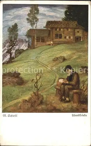 Schiestl M. Abendfriede Wiechmann Bildkarte Sammlung 134  Kat. Kuenstlerkarte
