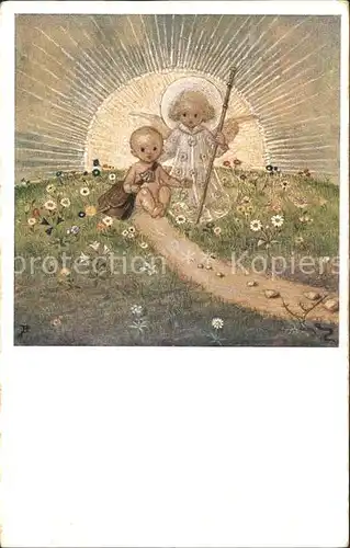 Schutzengel Kind Kuenstlerkarte Josef Bachlechner Nr. 1 Der Geburtstag Kat. Religion