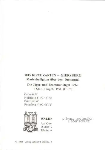 Kirchenorgel Kirchzarten Giersberg Jaeger und Brommer Orgelbau Kat. Musik