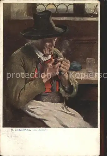 Pfeife Kuenstlerkarte H. Lindenschmit Der Raucher  Kat. Tabak