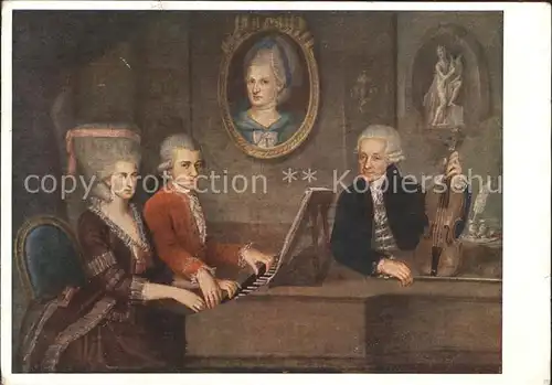 Mozart Wolfgang Amadeus oelgemaelde J. N. de la Croce Die Familie Mozart Klavier Geige  Kat. Komponist
