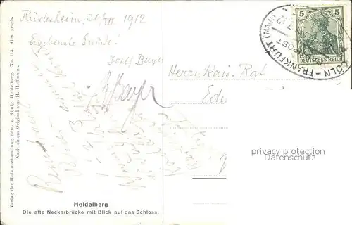 Hoffmann Heinrich Heidelberg Alte Neckarbruecke Schloss Nr. 113 Bahnpost Kat. Kuenstlerkarte